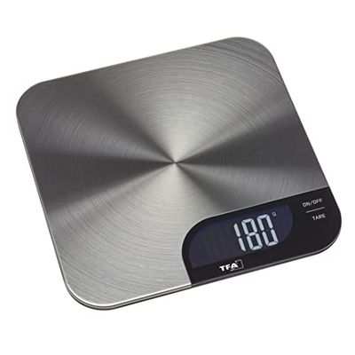 TFA Dostmann Balance de cuisine numérique Cheesecake, 50.2006.60, facile à nettoyer, fonction de pesée tare, support antidérapant, jusqu'à 5 kg, en acier inoxydable