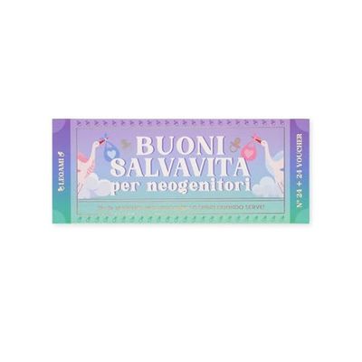 Legami - Blocchetto da 48 (24 + 24) Voucher per Neogenitori in Italiano, Coupon con Perforazione per lo Strappo, Idea Regalo, Tema Neogenitori, 20,3 x 8,4 cm