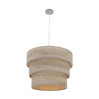 PRENDELUZ Suspension triple E27 en nickel et bois gris, dimensions 50 x 50 cm, idéale pour la décoration intérieure et l'éclairage ambiant.