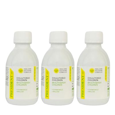 President KIT 3 COLLUTORIO CHILDREN per bambini da 6 a 12 anni. Antiplacca, anticarie, rinforza e protegge lo smalto dei denti. Senza alcool. 3X200ml