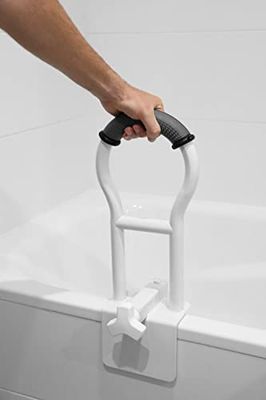 KMINA - Barre d'Appui Baignoire Senior Rembourrée (Baignoires à Bord Lisse ?9 cm), Poignée Sécurité Blanche, Sans Percage, Noir