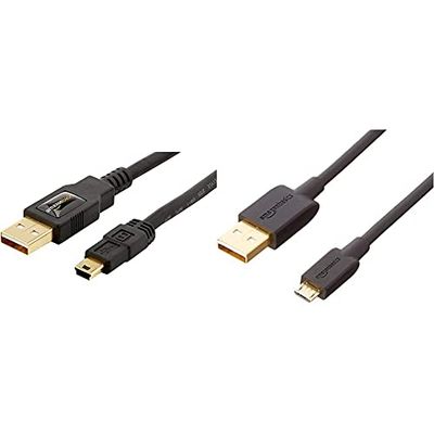 Amazon Basics USB 2.0 A-Male to Mini-B Cable - 3 feet (0.9 Meters) & USB 2.0 A-Male to Micro B Cable, 6 feet, Black