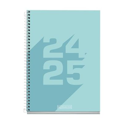 Miquelrius Schoolagenda 2024-2025, september 2024 tot juni 2025, grootte: 150 x 213 mm, dagweergave, omslag van karton, spiraalbinding van metaal, Spaans en Engels, basic blauw