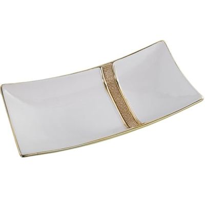 Alexandra House Living Tafeldecoratie, wit, goud, keramiek, 9 x 37 x 19 cm
