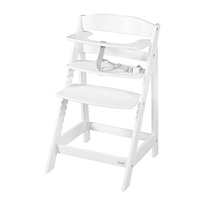 roba Chaise Haute Évolutive en Bois Blanc 2 en 1 Sit Up Flex - Hauteur Réglable - de 6 Mois jusqu'à 70 kg - Chaise Bébé Anti-Basculement avec Surface Lisse
