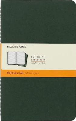 Moleskine Cahier Journal, Ensemble de 3 Carnets avec Pages Lignées, Couverture en Carton et Couture Coton Visible, Taille Grand Format 13 x 21 cm, 80 Pages, Couleur Vert Myrte