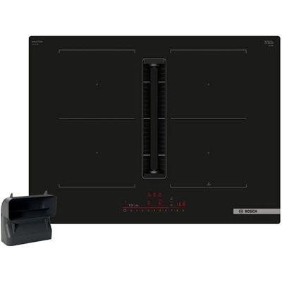 Bosch PVQ811HGA7 Serie 6 Placa de inducción inteligente con extractor (autosuficiente), 80 cm de ancho, con canal plano L, fabricado en Alemania, CombiZone, ventilación automática, PowerBoost, control