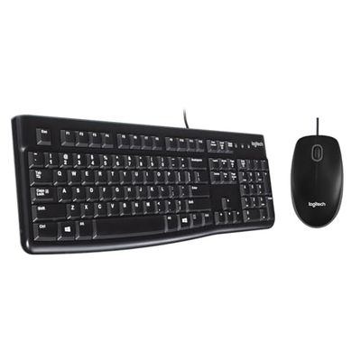 Logitech K120 Wired Keyboard, Windows, USB Plug-and-Play, Full-Size, Spill-Resistant, Curved Space Bar, Compatible with PC, Laptop, QWERTY UK, B100 Wired USB Mouse, 3-Buttons, Optical Tracking- Black
