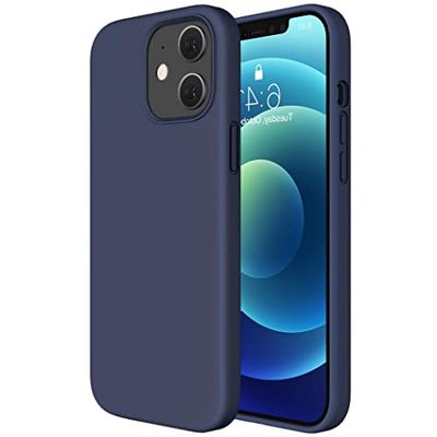 Hoes voor iPhone 12 Pro, slanke beschermhoes van vloeibare siliconen, compatibel met iPhone 12 Pro 6,1 inch, krasbestendig, donkerblauw