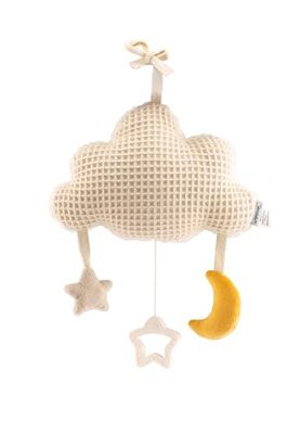 Muziekdoos, groot, wolk ecru om vast te binden, baby slaaphulp met geïntegreerd speelwerk om op te trekken, melodie: Brahms wiegenliedje, vanaf de geboorte, voor meisjes en jongens