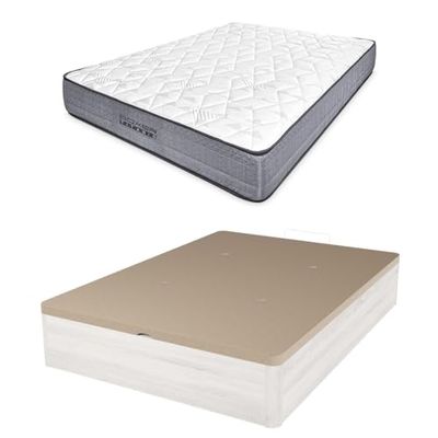 amuéblate online - Pack Colchón Muelles Ensacados con Visco Boxer Titanio + Canapé Madera Reforzado Gran Capacidad | Color Gris Polar 90 x 200