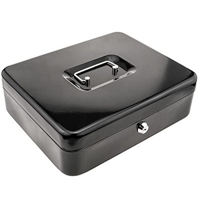 PrimeMatik - Portable metal cash box for bank notes and coins 298 x 239 x 88 mm