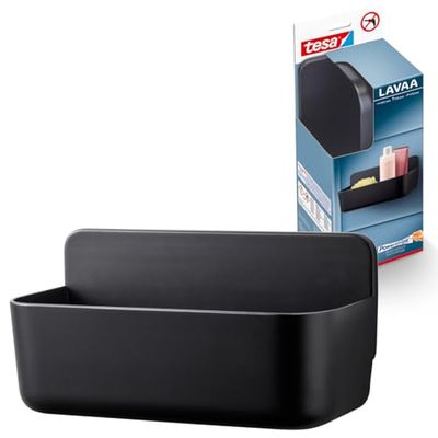 Tesa Lavaa, Panier de rangement pour douche (M) en noir mat, Montage sans perçage Powerstrips Waterproof Strips XL inclus - 260 mm x 130 mm x 110 mm