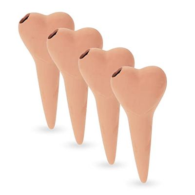 Relaxdays 4 Pico Regador Diseño Corazón, Cono Auto Riego Goteo Capilar Maceta y Huerto Urbano, Arcilla, 70 ml, Terracota, Cerámica