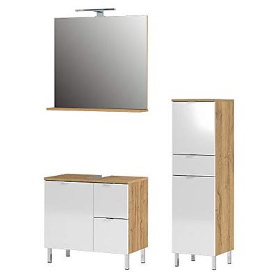 Germania 8342-552 - Set da bagno Gw-Mauresa, composto da mobiletto e specchio in rovere Grandson Nb./bianco