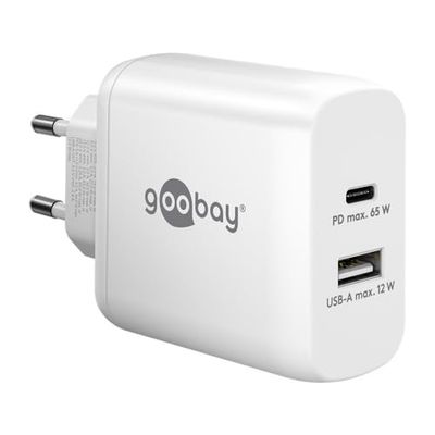 Goobay 65410 Dual Charger 65W / USB-C & USB-A snellader Power Delivery/oplader met 2 USB-poorten/lader voor mobiele telefoon, iPad, tablet enz.