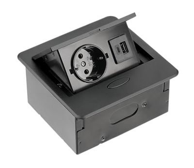 GTV - Presa per mobili AVARO, 1 presa Schuko, USB A+C, lunghezza cavo 1,5 m, colore nero, per scrivania, tavolo, cucina e ufficio | Dimensioni compatte