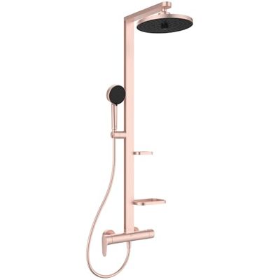 Ideal Standard - Alu+, Colonna doccia in alluminio con rubinetto esterno meccanico, Struttura doccia con mensole a libera installazione doccetta e soffione due funzioni e tubo flessibile, Rosé
