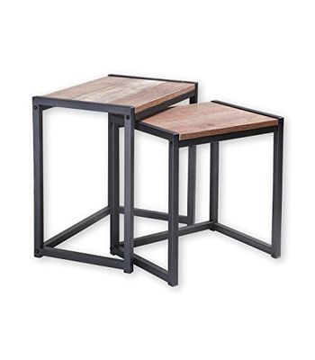 CaliCosy - Set de 2 Tables Basses Gigognes - Style Industriel - Décor Chêne et Métal Noir - Gain de Place - Meuble de Salon, Séjour - L30 x P38 x H40 cm / L30 x P45 x H44 cm