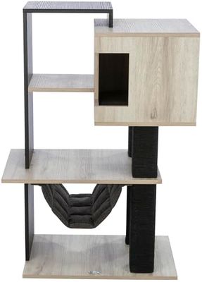 TRIXIE Tiragraffi City Style 98 cm in grigio/nero – Albero per gatti a più piani con accogliente grotta e amaca, tronco di iuta, piastra di base molto stabile – 44724