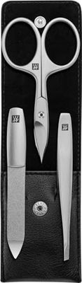 ZWILLING Set per unghie manicure 3 pezzi, cura della pedicure per mani e piedi in pelle di nappa, formato da viaggio, Premium, Nero