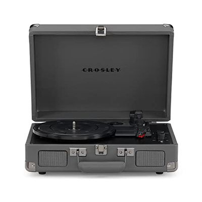 Crosley Cruiser Plus Giradischi con 2 altoparlanti, Bluetooth e AUX - Giradischi Vintage a 3 velocità - Per vinili da 7", 10" e 12" - Portatile con custodia integrata (Grigio.)