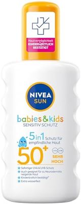 Nivea Sun Kids Sensitiv spray solar em spray (1 x 200 ml), spray com SPF 50, loção solar para peles sensíveis de crianças