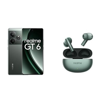 realme GT6 5G 8+256GB, Snapdragon 8s Gen 3 Chipset,120W Charge, 5500mAh Battery, Green,No Adapter +Air 6 Green
