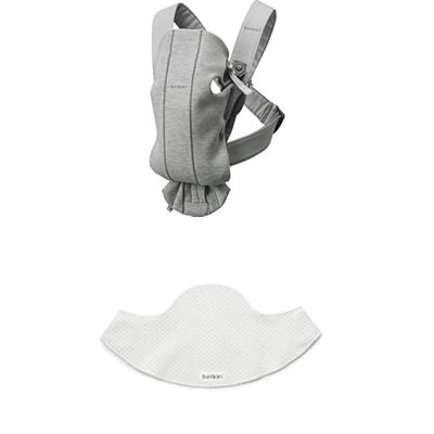 Bundle of BabyBjörn Porte-bébé Mini, Jersey 3D, Gris clair + Bavoir pour Porte-bébé, Blanc