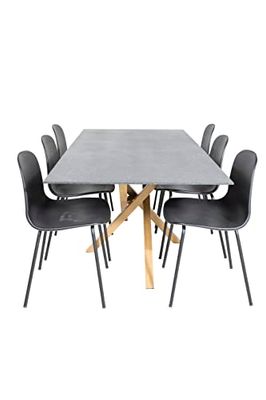 Venture Home GR19939 Arctic & Piazza Gastronomía Mesa con 6 Sillas, 180 cm Longitud x 90 cm Anchura x 75 cm Altura, Gris/Negro