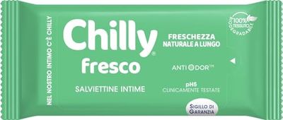 Chilly Salviettine Fresco, Salviette Igiene Intima, Azione Protettiva con Mentolo Naturale, Per Uso Quotidiano, Clinicamente Testato, pH 5, 1 Confezione da 12 Salviettine