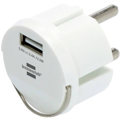 Brennenstuhl Adaptateur pour Port USB/Chargeur Port USB A (pour Prise de Courant Standard français et Allemand, entrée 0,25A 230V, Sortie 5V 2,4A, Puissance Max 12W, Anneau Rabattable)