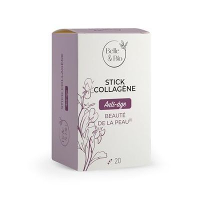 ANTI-ÂGE & CONTRE LES RIDES - Stick Collagène Marin 4g de Naticol - Vitamines C et E et SELENIUM - 20 sticks - Cure Flash - Complément Alimentaire BELLE&BIO - Fabriqué en France