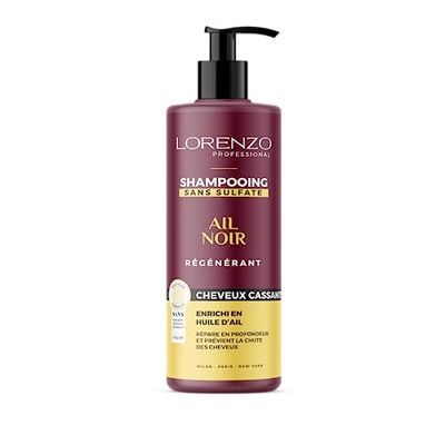 Lorenzo - Shampoing Revitalisant Ail Noir - Pour Cheveux Cassants - Renforce & Stimule - Sans Sulfate, Paraben, Silicone, Colorant - 500ml