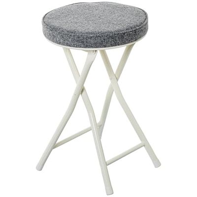 DRW Taburete Plegable de Metal y Tela en Blanco y Gris 30x30x49 cm