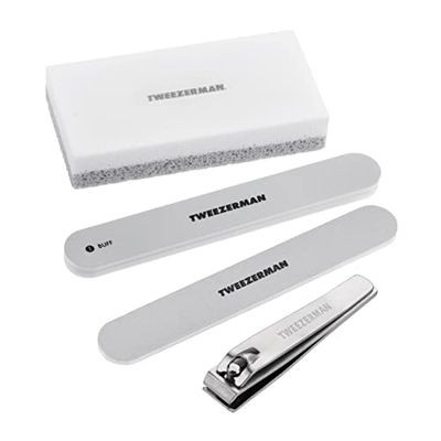 TWEEZERMAN Set di 4 pedicure per la cura dei piedi con pietra pedicure, argento