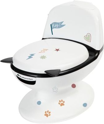 Bebeconfort Pot Bébé Toilette, Siège d'Apprentissage de la Propreté, 1-4 ans, 0-20 kg, Pare-Éclaboussures, Vrai Son de Chasse d'Eau, Cuvette Amovible, Facile à Nettoyer, Noir et Blanc