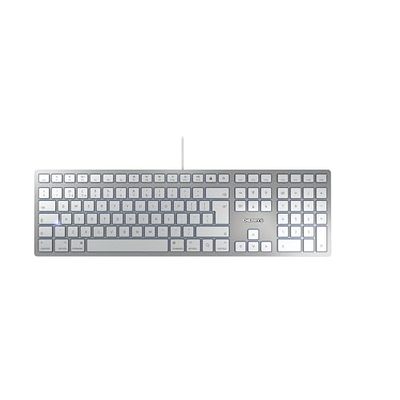 CHERRY KC 6000 SLIM FOR MAC, Wired Mac Keyboard (USB-A Connection), UK Layout (QWERTY), Whisper-Quiet Keys, Flat Design, Silver/White