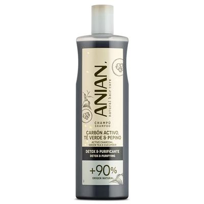 ANIAN - Shampoo al carbone attivo, tè verde e cetriolo, 400 ml, per capelli con tendenza grassa, disintossica e purifica i capelli, idrata in profondità i capelli, previene l'effetto crespo