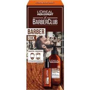L'Oréal Men Expert Set per la cura della barba da uomo, set regalo con shampoo da barba e olio da barba, regali da uomo con olio di legno di cedro e profumo legnoso, Barber Club, 1 x 200 ml, 1 x 30 ml