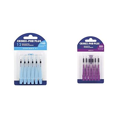 CRINEX - Phb Plus Conique Gf - Brossette Dentaire - Fibres en Tynex - Bleu - 12 Brossettes par Unité & Phb Plus Maxi - Brossette Dentaire - Fibres en Tynex - Violet - 6 Brossettes par Unité