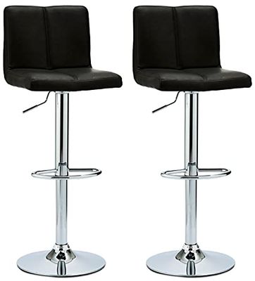 Ibbe Design Zwart Set van 2 Coco Barkrukken Zitting in Kunstleer Gestoffeerd Barhoogte Hoogte Verstelbaar, Draaibaar, en Verchroomd Staal Basis 39x48x88-109 cm