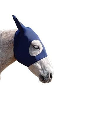 Maschera per Cavallo in Tessuto di Lycra di Alta Qualità con Orecchie Anti mosche Mod. TROTTO Col. Blue Navy, Taglia FULL