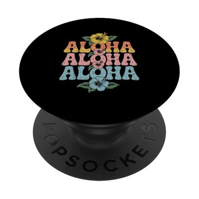 Aloha Retro Floral Tropical Hibisco Diseño PopSockets PopGrip Adhesivo