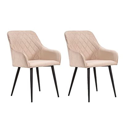 Soof&Tess Set van 2 Bergamo-eetkamerstoelen, beige, fluweel, industrieel, met armleuning, gemakkelijk te reinigen stoffen, hoge kwaliteit