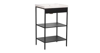 trendteam smart living - Lorin - Étagère de lavabo + lavabo d'insertion - Noir/Blanc - Étagère avec 2 Compartiments Ouverts - (l x H x P) 52 x 83 x 40 cm - Design Moderne