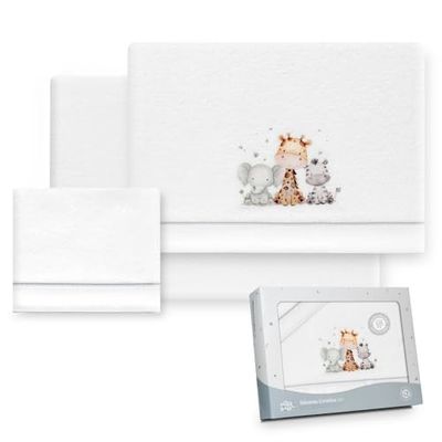 Interbaby Lakanset för vagn 40 x 80 cm, baby - vinterlakan korallväv - elefantgiraffmodell - inklusive lakan + lakan + örngott