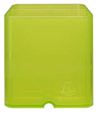 Exacompta - Ref 67797D - Linicolor Pen-Cube Pen Pot - 74 x 74 x 93mm, Modern & Space-Saving, 2 Distinct Sections for Pens & Pencils - Translucent Apple Green