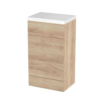 Hudson Reed CBI3005 Fusion Modern Bathroom Floor Standing WC Unit and Polymarble Top (Pan and Cistern Sold Separately), 500mm, Bleached Oak