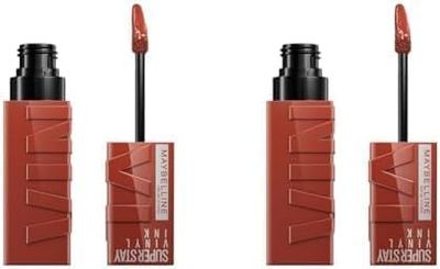 Maybelline New York Lip Colour, Smudge-free, Long Lasting up to 16h, Liquid Lipstick, Shine Finish, SuperStay Vinyl Ink, 130 Extra (Pack of 2)